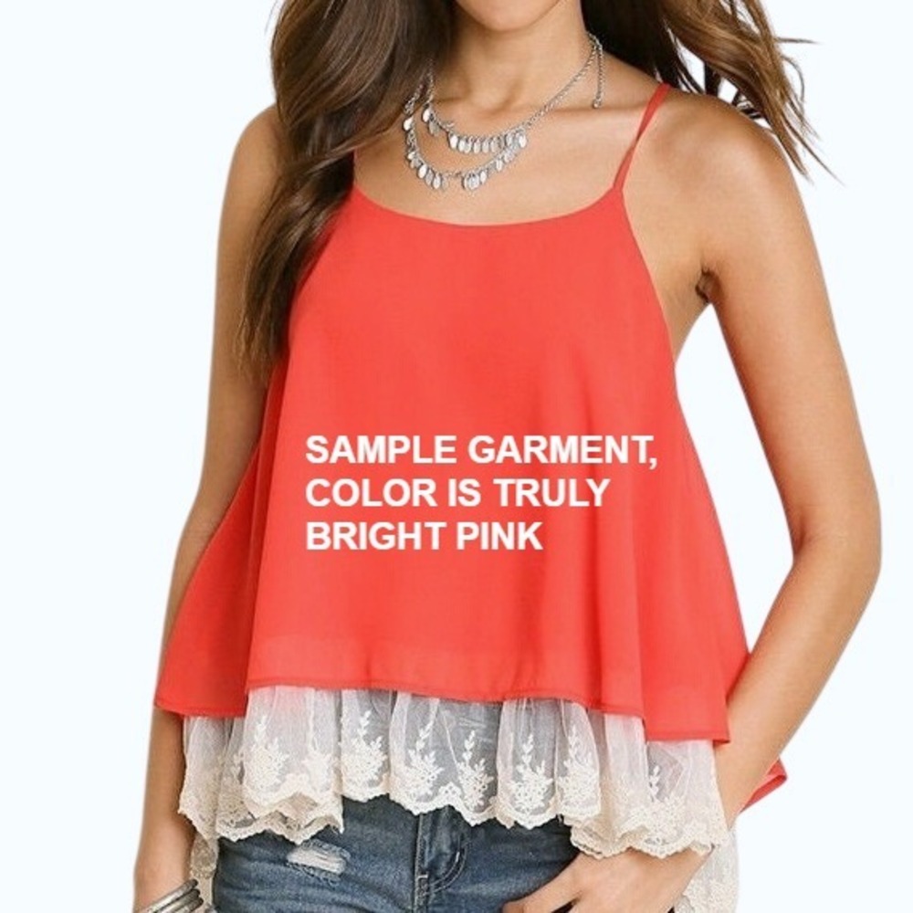 NWOT S UMGEE hot pink‎ lace trim racer back spaghetti tank blouse flowing party